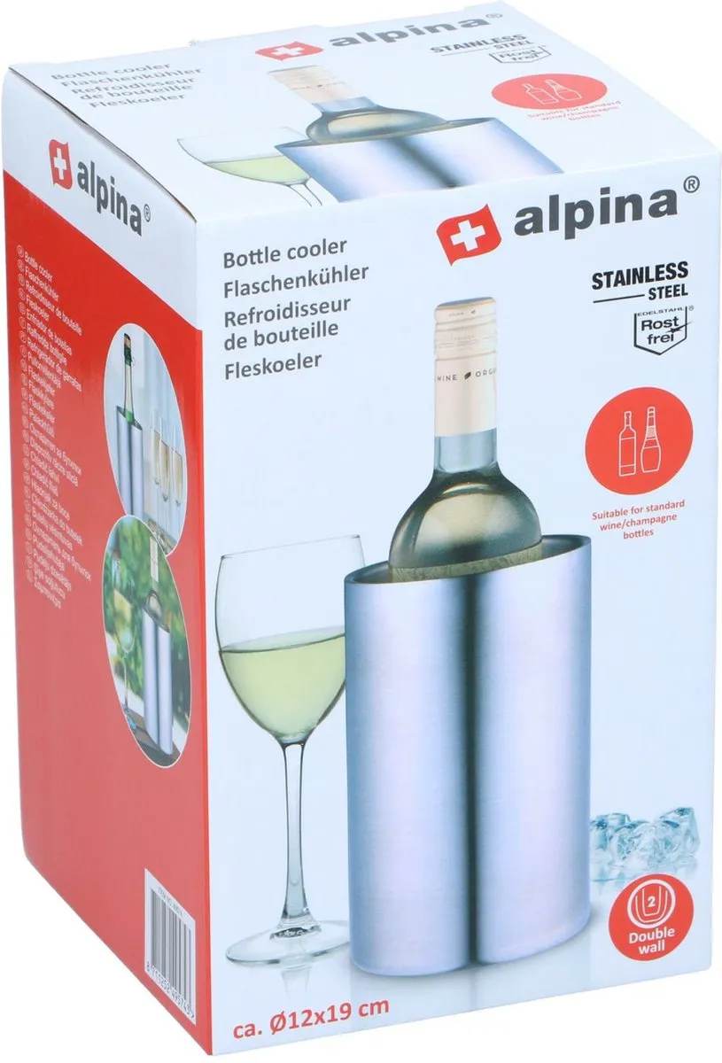 Alpina Champagne & Wijnfles Koeler 2L - 19x12cm - Zilver