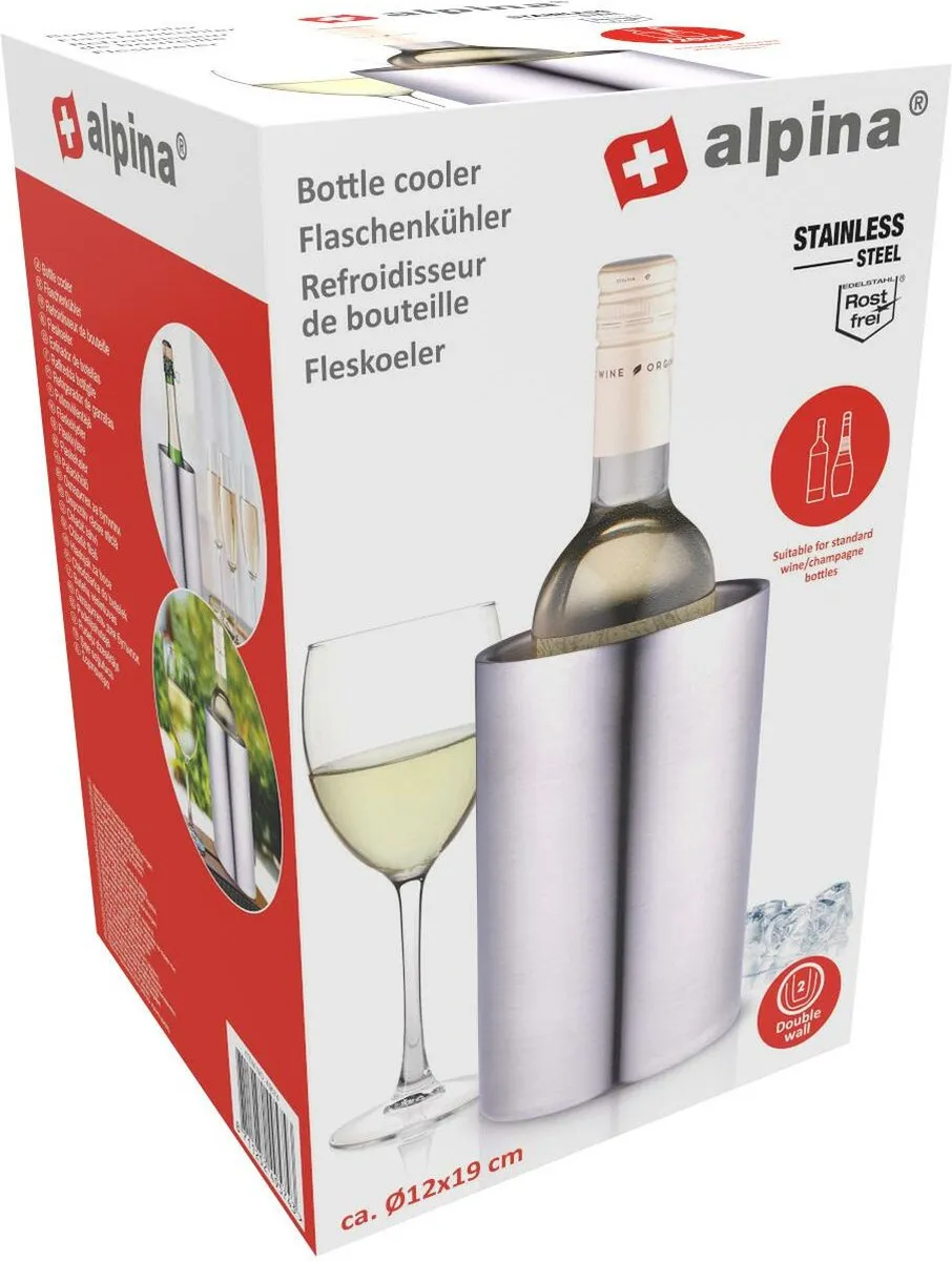 Alpina Champagne & Wijnfles Koeler 2L - 19x12cm - Zilver