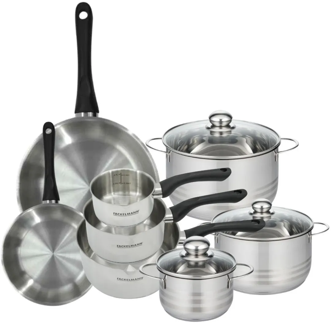 Fackelmann 9357250 Set Pannen - 20/28cm + 12/16/20cm Steelpannen + 16/20/24cm Braadpannen - Roestvrij staal