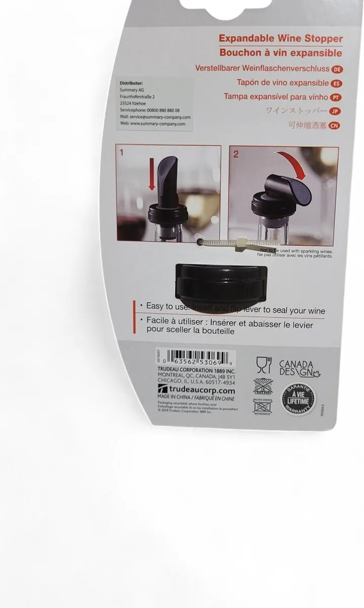 Trudeau Set 5x Wijnaccessoires Vacuumpomp - Wijn Schenktuit - Wijnkoeler - Wijnglas Markers - Wijnstopper