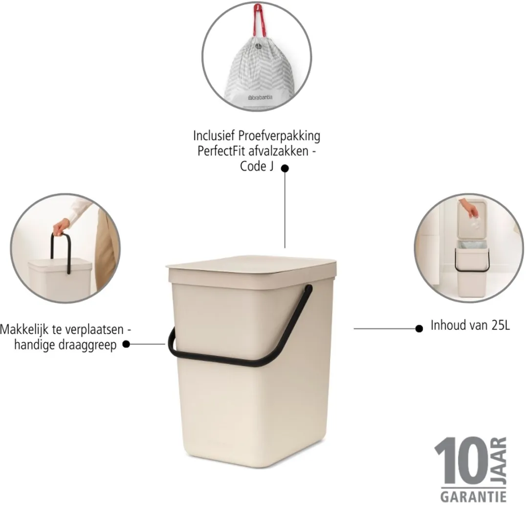Brabantia Sort & Go Prullenbak 25L - Soft Beige - afbeelding 6 van 6