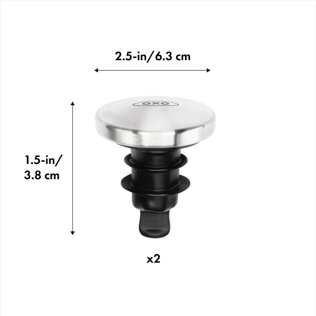 OXO SteeL Wijnflesstop 3113600 - 2 Stuks - Zwart/Zilver