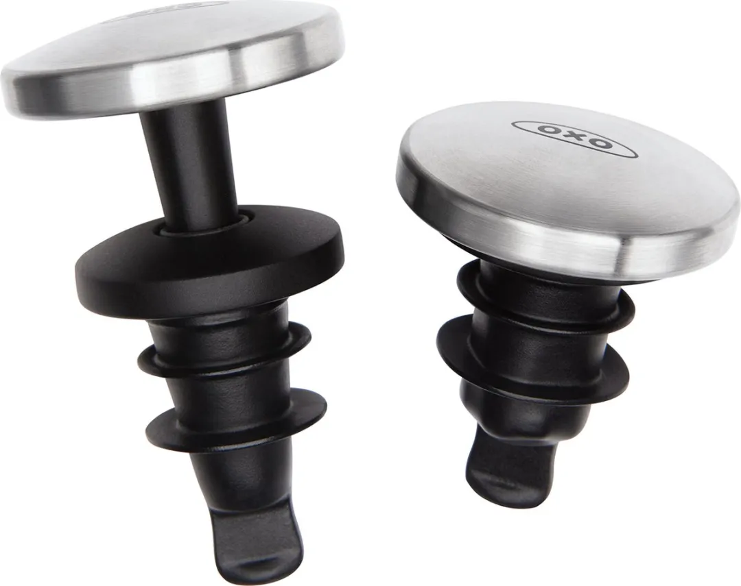 OXO SteeL Wijnflesstop 3113600 - 2 Stuks - Zwart/Zilver