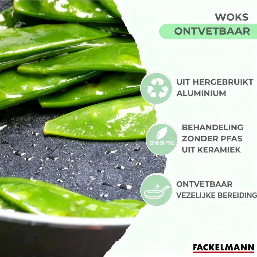 Fackelmann Wokset 20-28cm - 2 Stuks - Zwart/ Groen