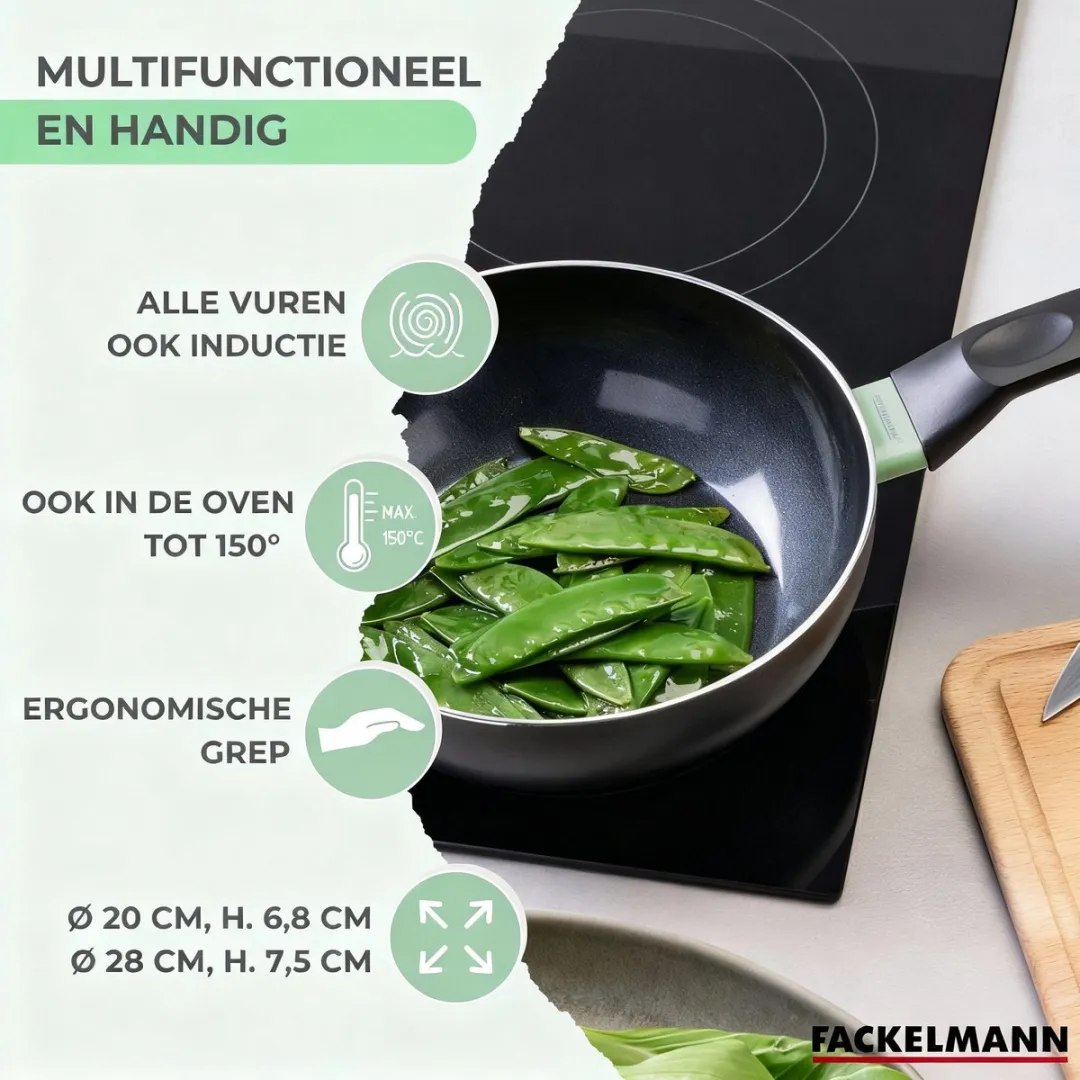 Fackelmann Wokset 20-28cm - 2 Stuks - Zwart/ Groen