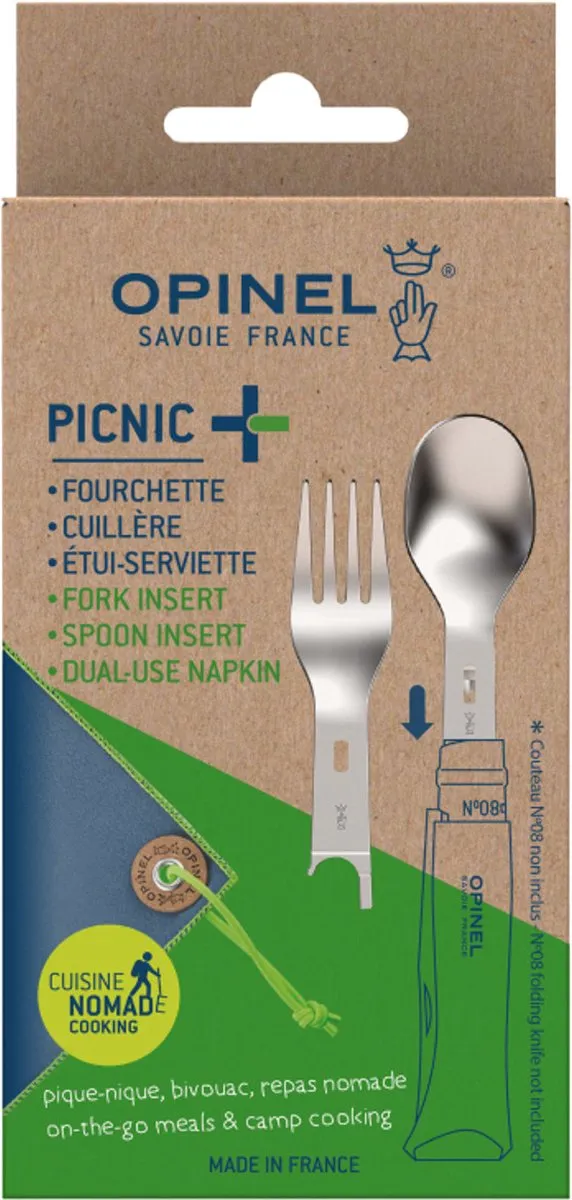 Opinel Picnic Plus Reisbestek 3-delig - RVS/Beukenhout - Zilver
