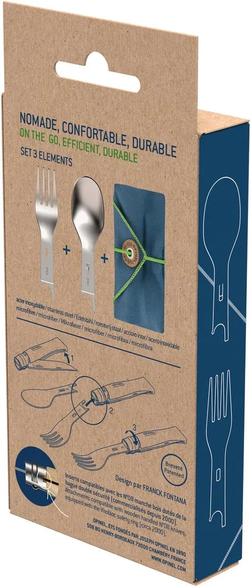 Opinel Picnic Plus Reisbestek 3-delig - RVS/Beukenhout - Zilver