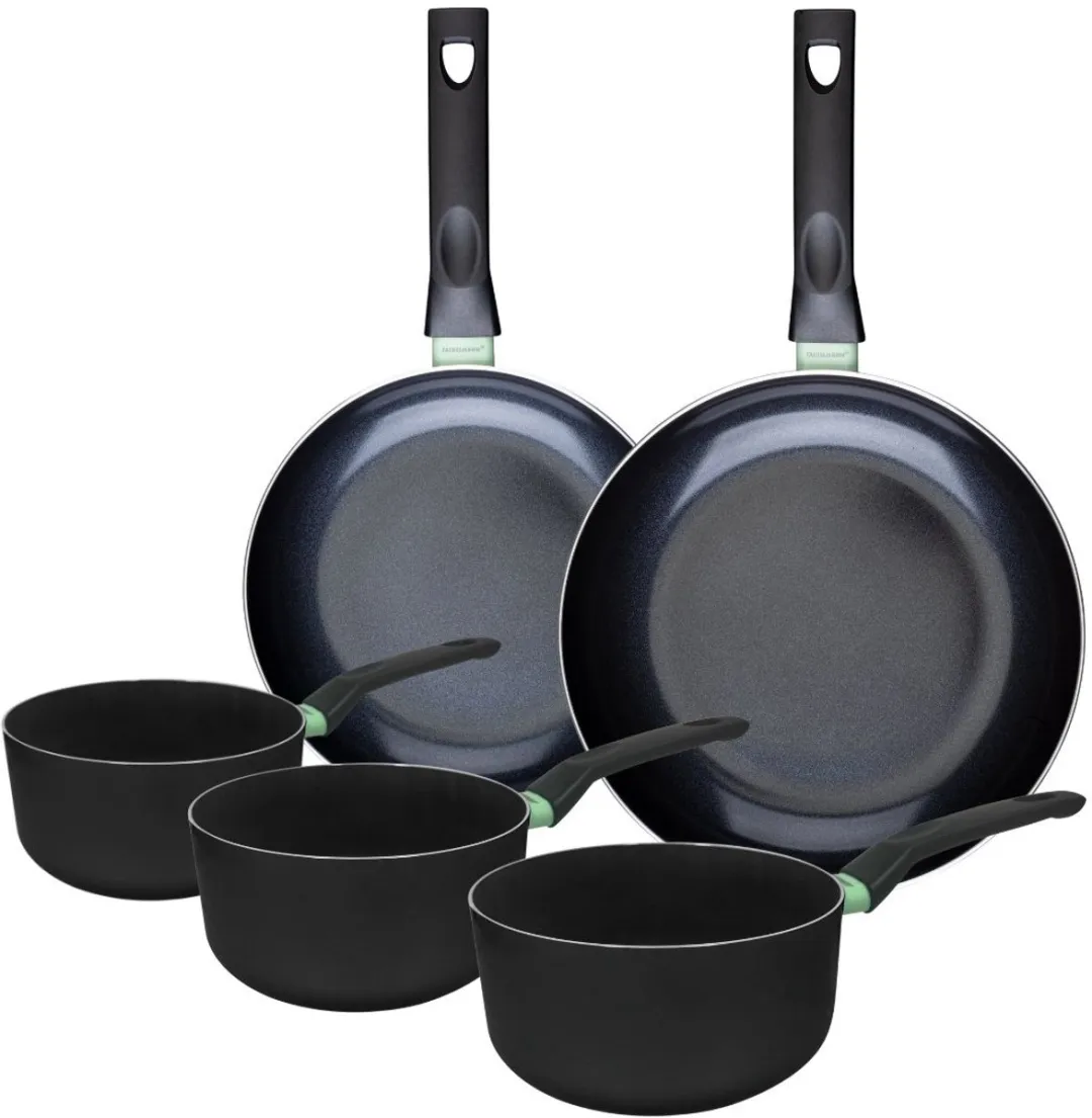 Fackelmann 9430750 Set Pannen - 2 Koekenpannen 24/28cm + 3 Steelpannen 16/18/20cm - Antiaanbak - Inductie