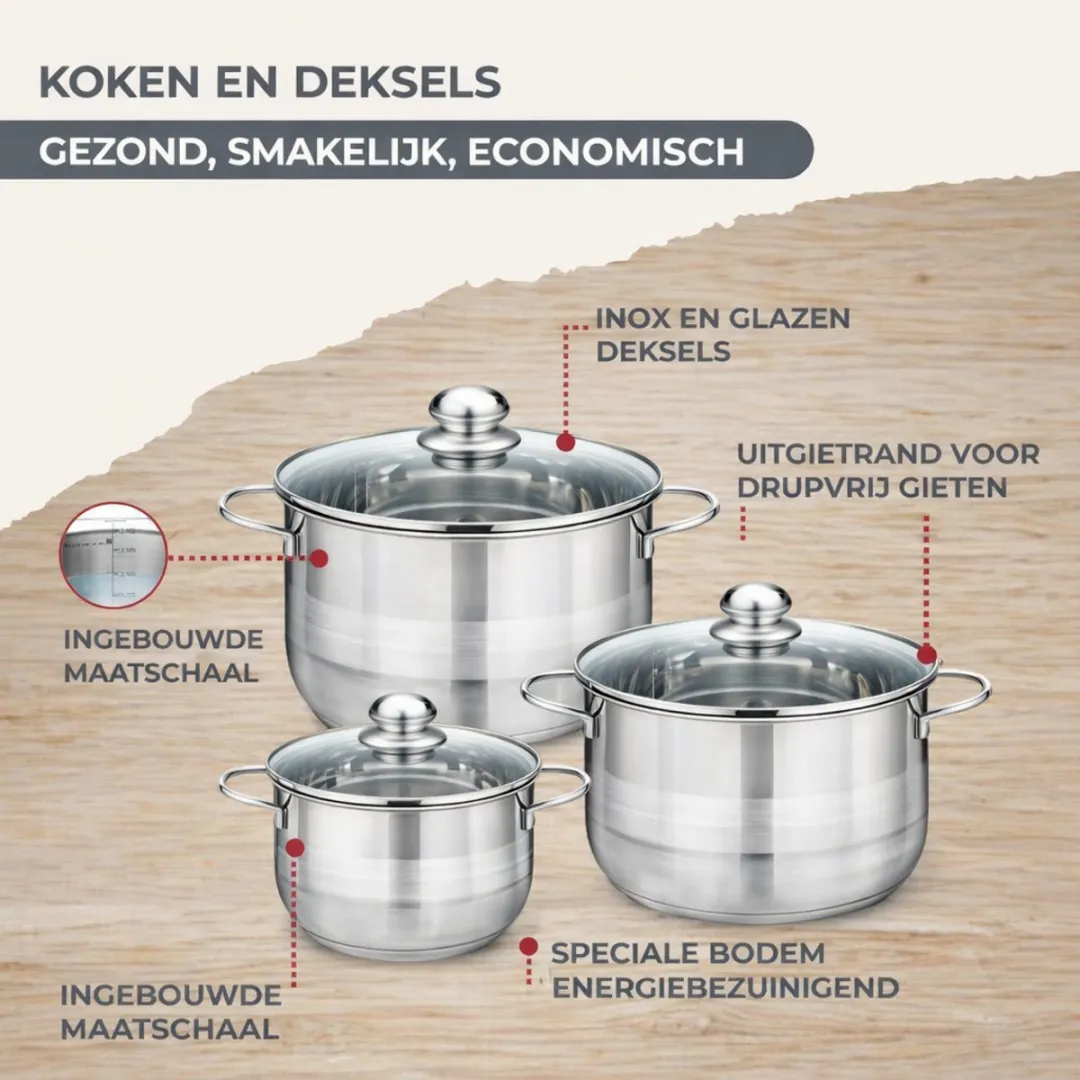 Fackelmann 9354250B88 Kookset 3 Pannen 16/20/24cm - Roestvrij staal - Zwart