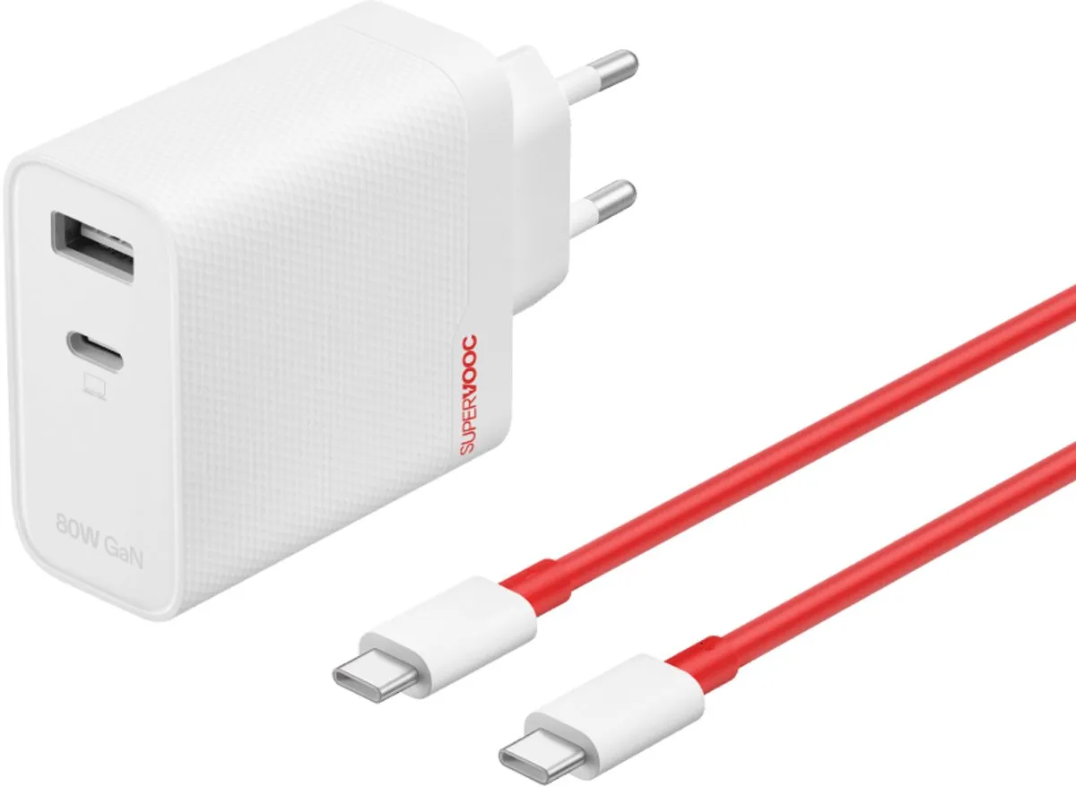 OnePlus SUPERVOOC 80W Dual Ports GaN Power Adapter - 2x USB - Wit