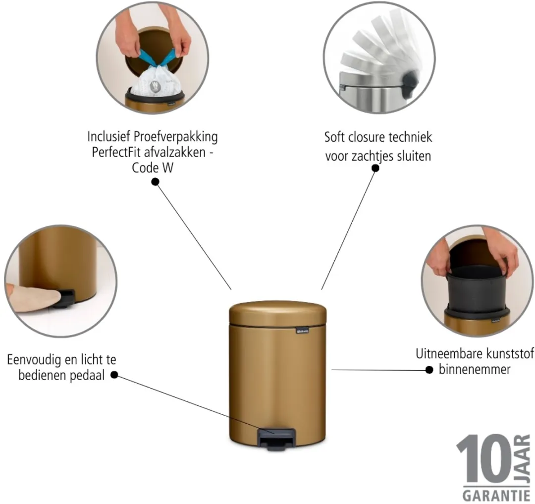 Brabantia NewIcon Prullenbak 5L - Warm Brass - afbeelding 6 van 6