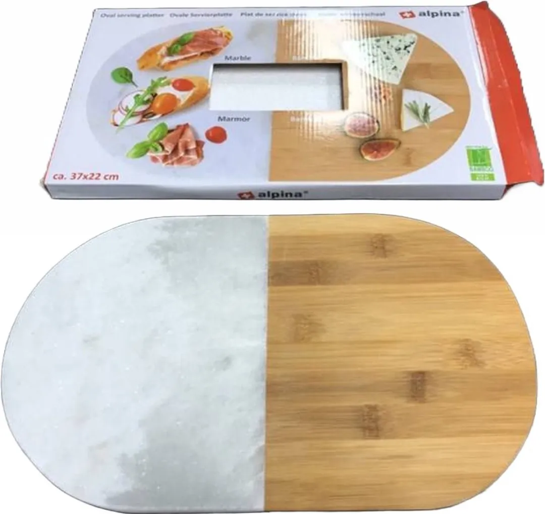 Alpina Snijplank & Borrelplank 27x22cm - Bamboe/Marmer - Wit/Bruin - afbeelding 6 van 6