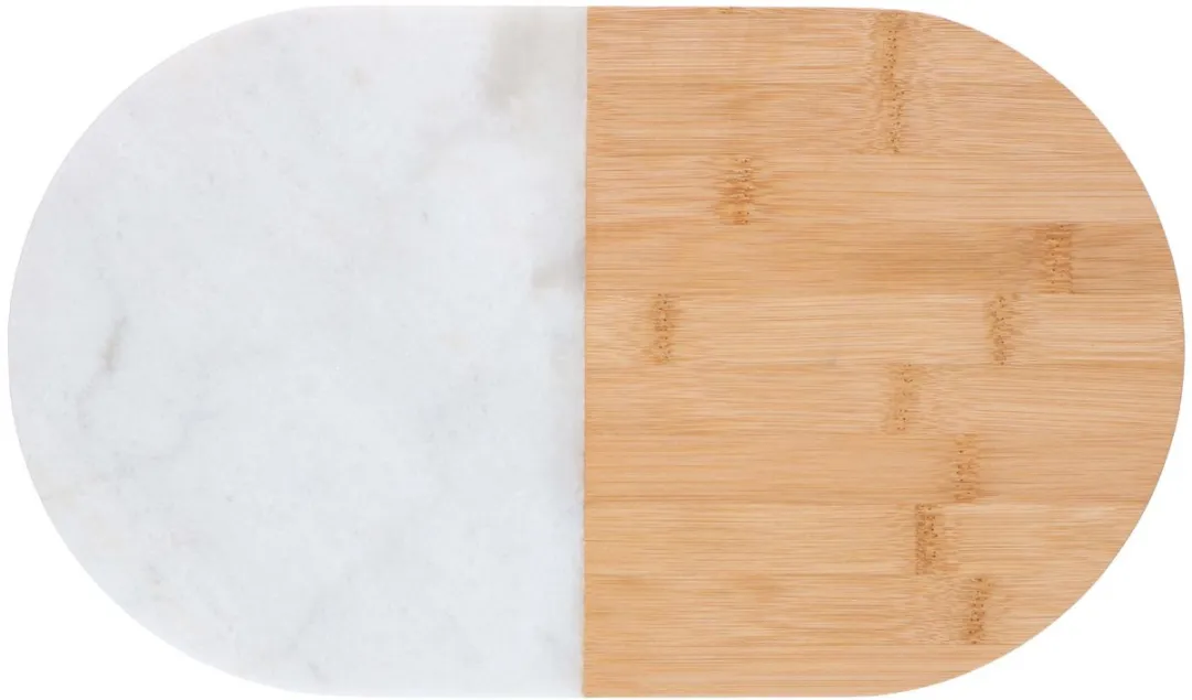 Alpina Snijplank & Borrelplank 27x22cm - Bamboe/Marmer - Wit/Bruin