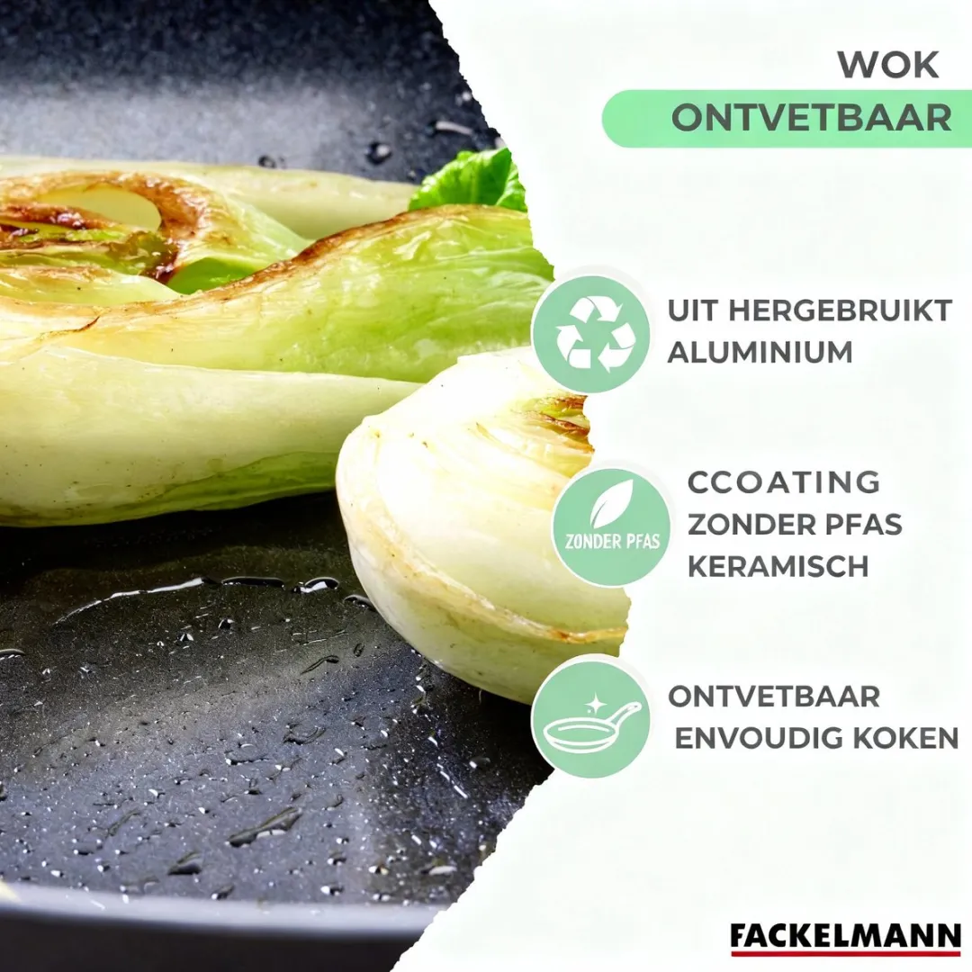 Fackelmann Wok 28cm - Zwart/Groen - Alle warmtebronnen