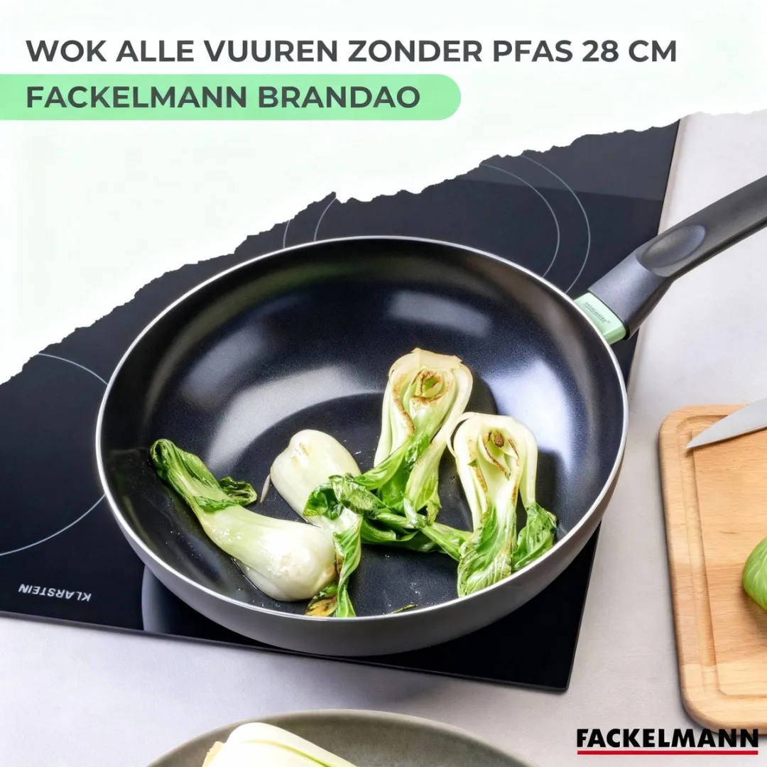 Fackelmann Wok 28cm - Zwart/Groen - Alle warmtebronnen