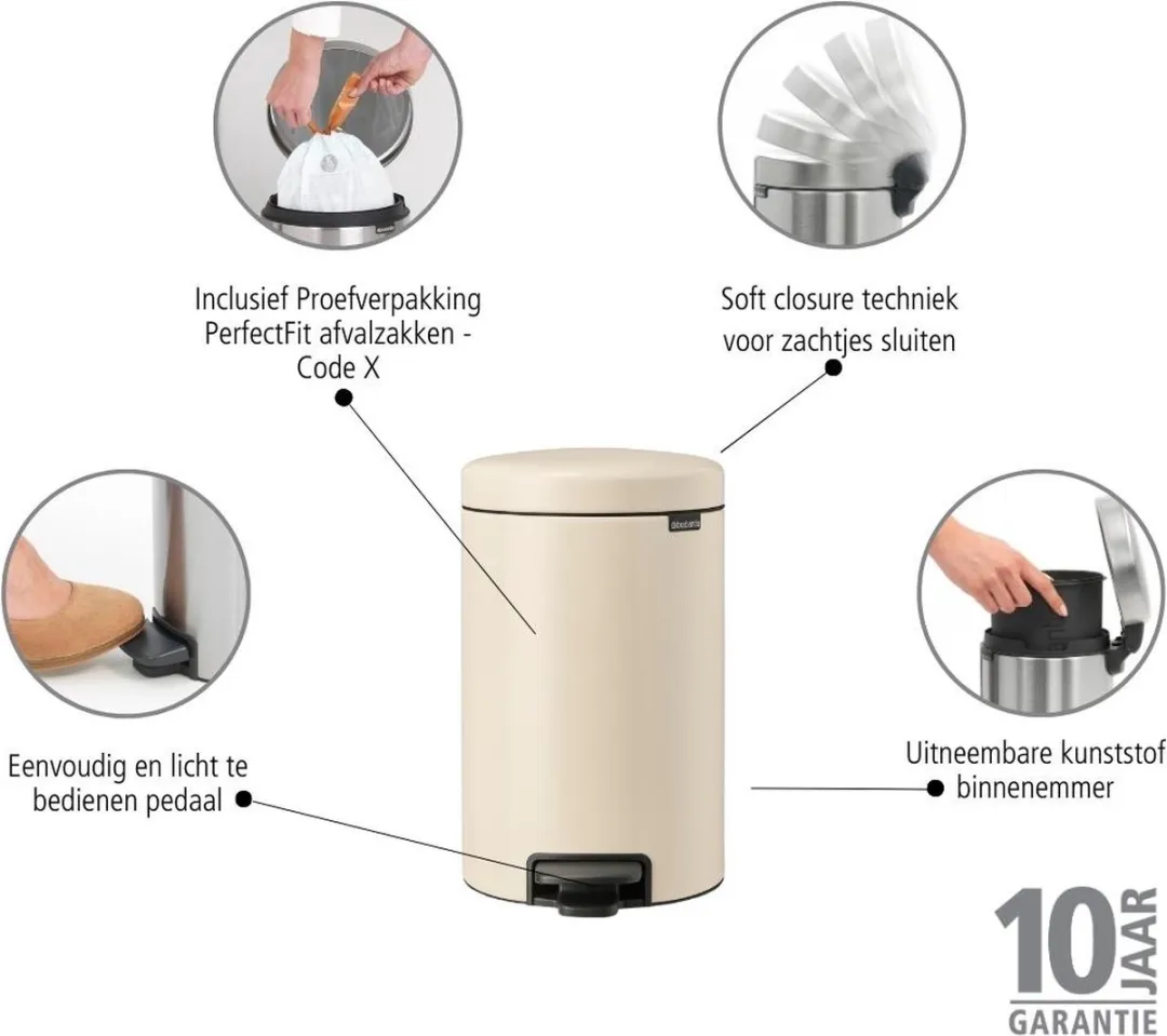Brabantia NewIcon Prullenbak 12L - Soft Beige