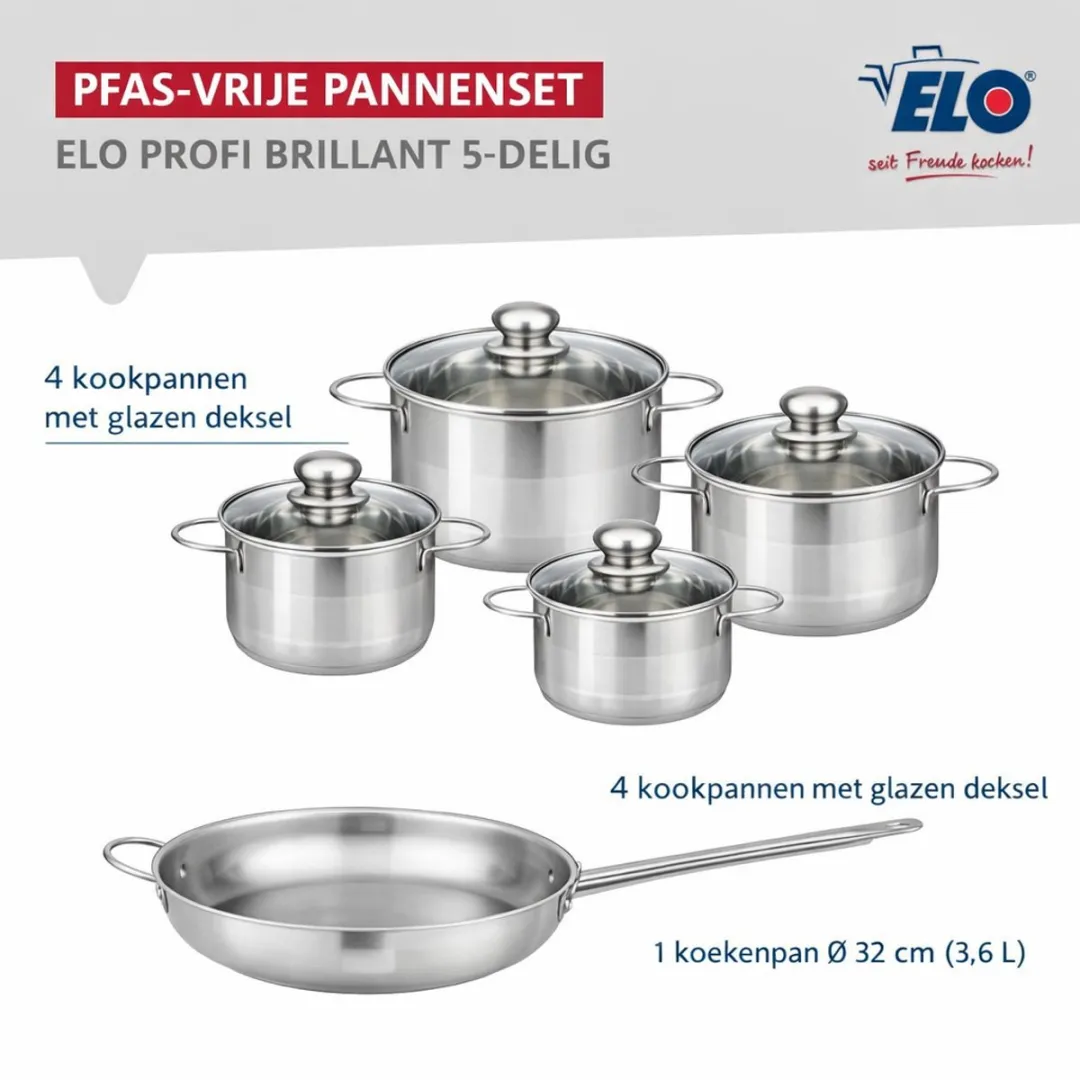 Fackelmann Elo Profi Brillant Keukengerei Set 5-delig - 12/16/20/24/32cm - Roestvrij staal