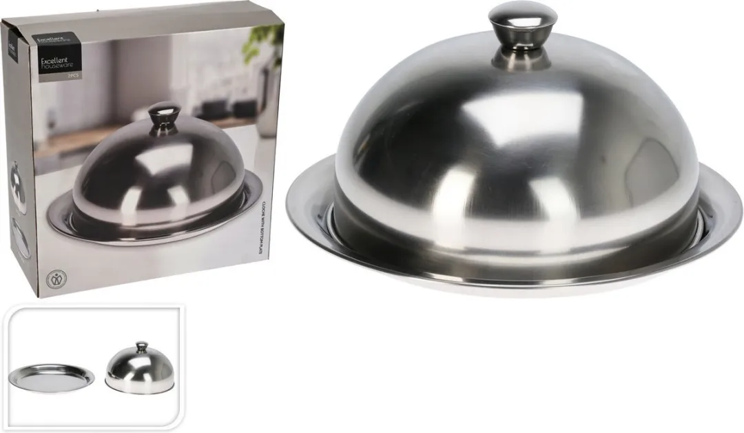 Excellent Houseware Serveerschaal Stolp 4x - D25cm x H12cm - Zilver