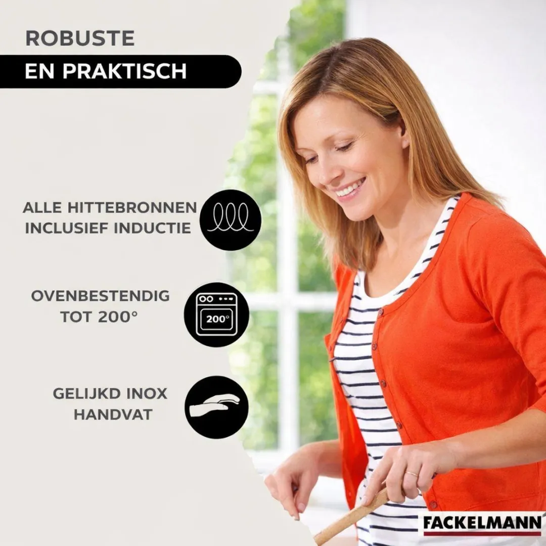Fackelmann 9438850 Set Roestvrijstalen Pan 20cm - met Glasdeksel & 6 Hulpmiddelen - Inductiegeschikt
