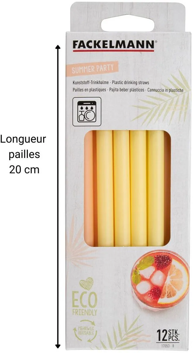 Fackelmann Herbruikbare Cocktailrietjes 12 Stuks - 20cm - Koraal/Geel