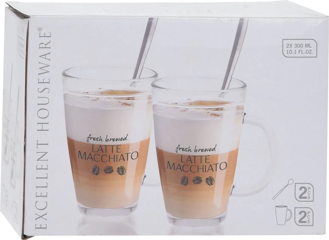 Excellent Houseware Latte Macchiato Glazen Set 2x - 300ml - Transparant