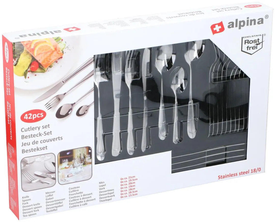 Alpina Bestekset 42-delig RVS - 6 Personen - Glanzend Zilver
