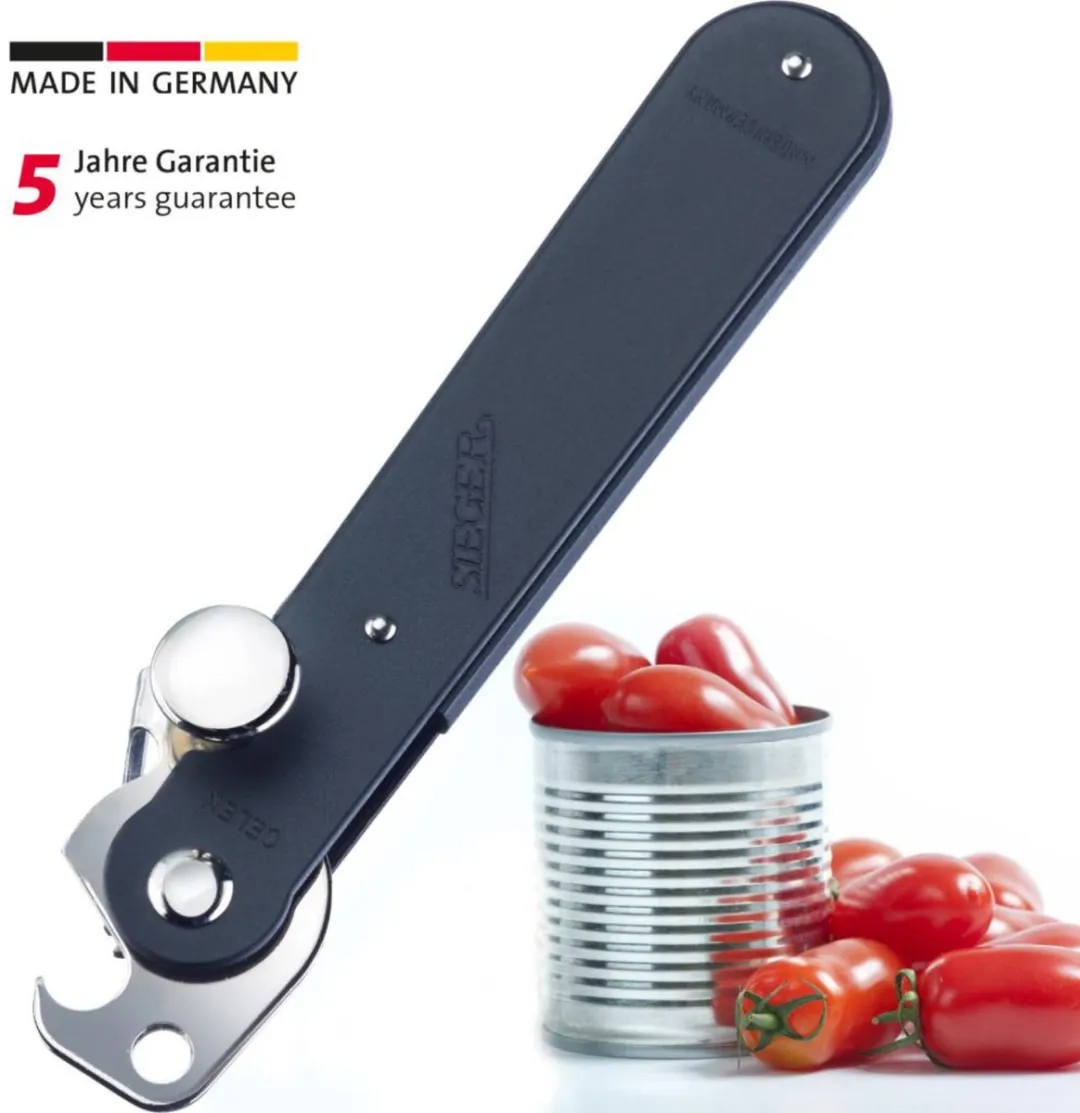 Westmark Blikopener met hefboomwerking en flesopener, lengte: 14,9 cm, staal, Original Sieger, zwart/zilver, 11212270