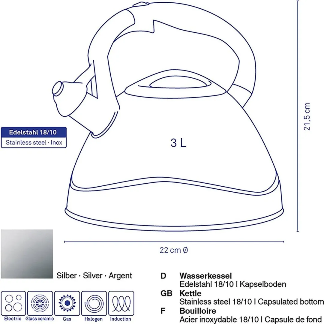 Kela Fluitketel 3L RVS - Zilver - afbeelding 6 van 6