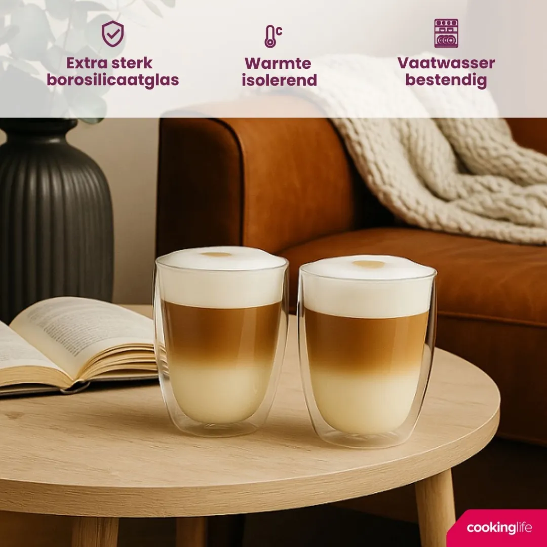 Cookinglife Latte Macchiato Glazen Barista Set - 2x 380ml - Transparant