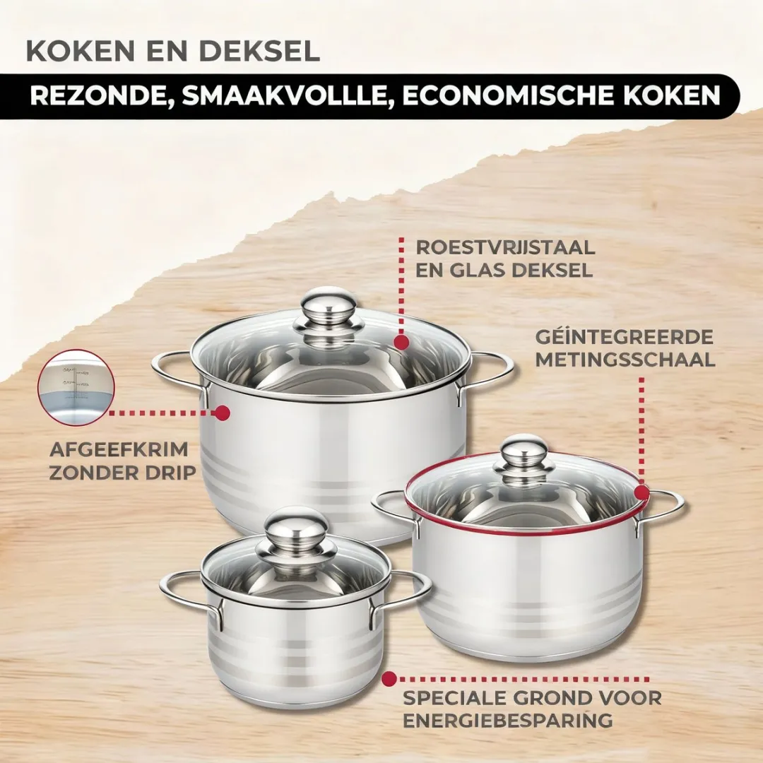 Fackelmann Eterna RVS Kookset 2 Pannen 24/28cm + 3 Potten 16/20/24cm - Roestvrij staal