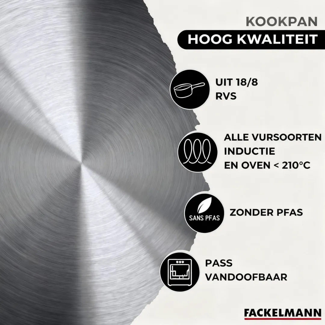 Fackelmann Eterna RVS Kookset 2 Pannen 24/28cm + 3 Potten 16/20/24cm - Roestvrij staal