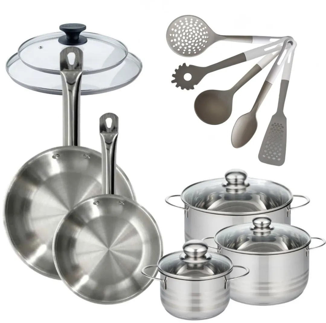 Fackelmann Eterna RVS Kookset 2 Pannen 24/28cm + 3 Potten 16/20/24cm