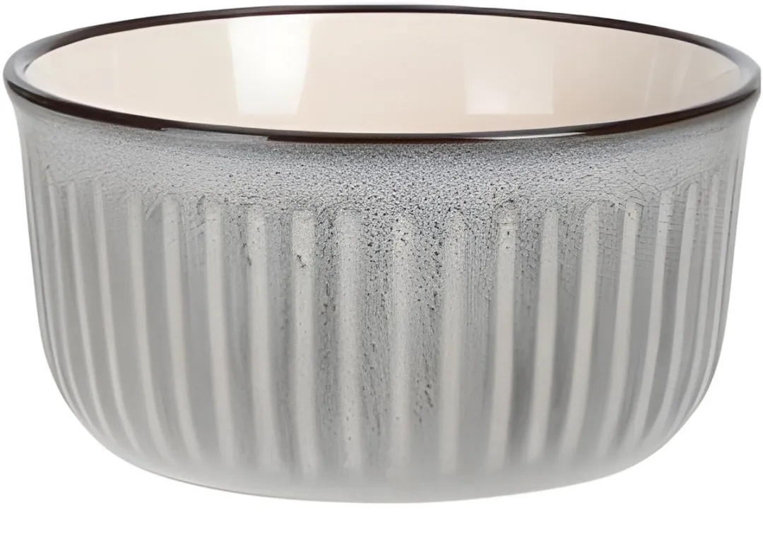 Excellent Houseware Serveer/Chips Schaaltje Striped - 6x - Betongrijs - 14x7cm