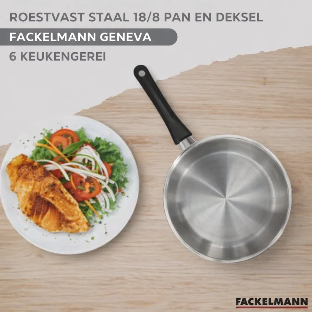 Fackelmann 9445550 Set Koekenpan 28cm - Roestvrij staal met glas & keukengerei