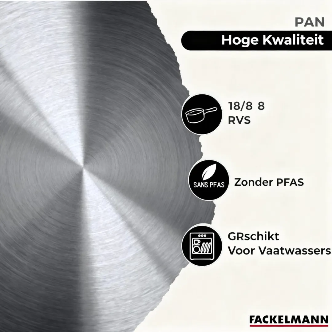 Fackelmann Koekenpan 28cm - Roestvrij staal - Inductie - 28x5,5cm