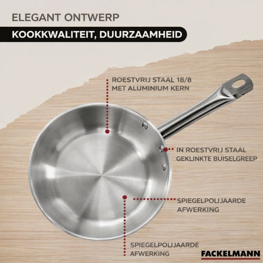 Fackelmann Koekenpan 28cm - Roestvrij staal - Inductie - 28x5,5cm