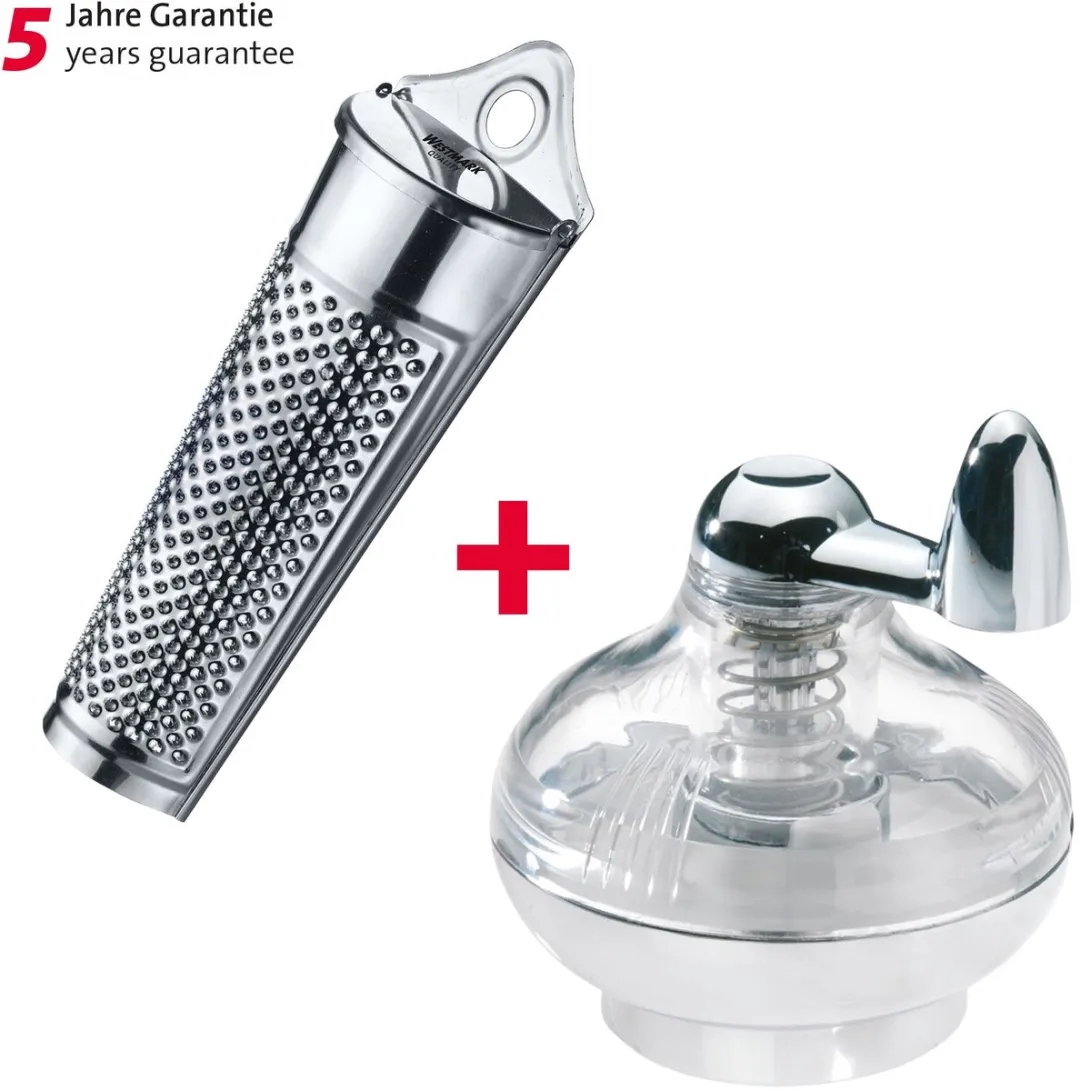Westmark Nootmuskaatset 2-delig - Molen & Rasp - Zilver/Transparant - afbeelding 5 van 6