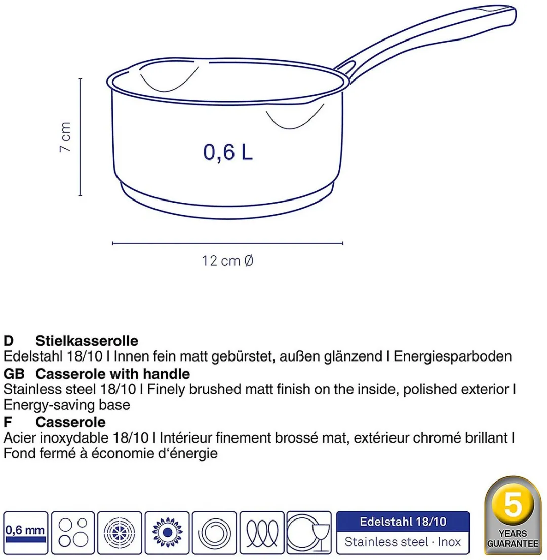 Kela Steelpan RVS 0,6L - 12cm - Zilver - afbeelding 6 van 6