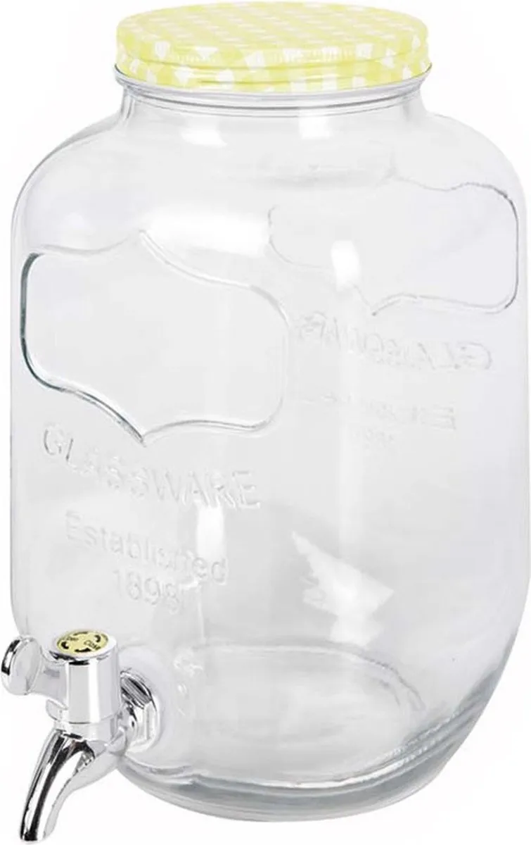Excellent Houseware Drankdispenser 4L - Geel/Wit Geblokt