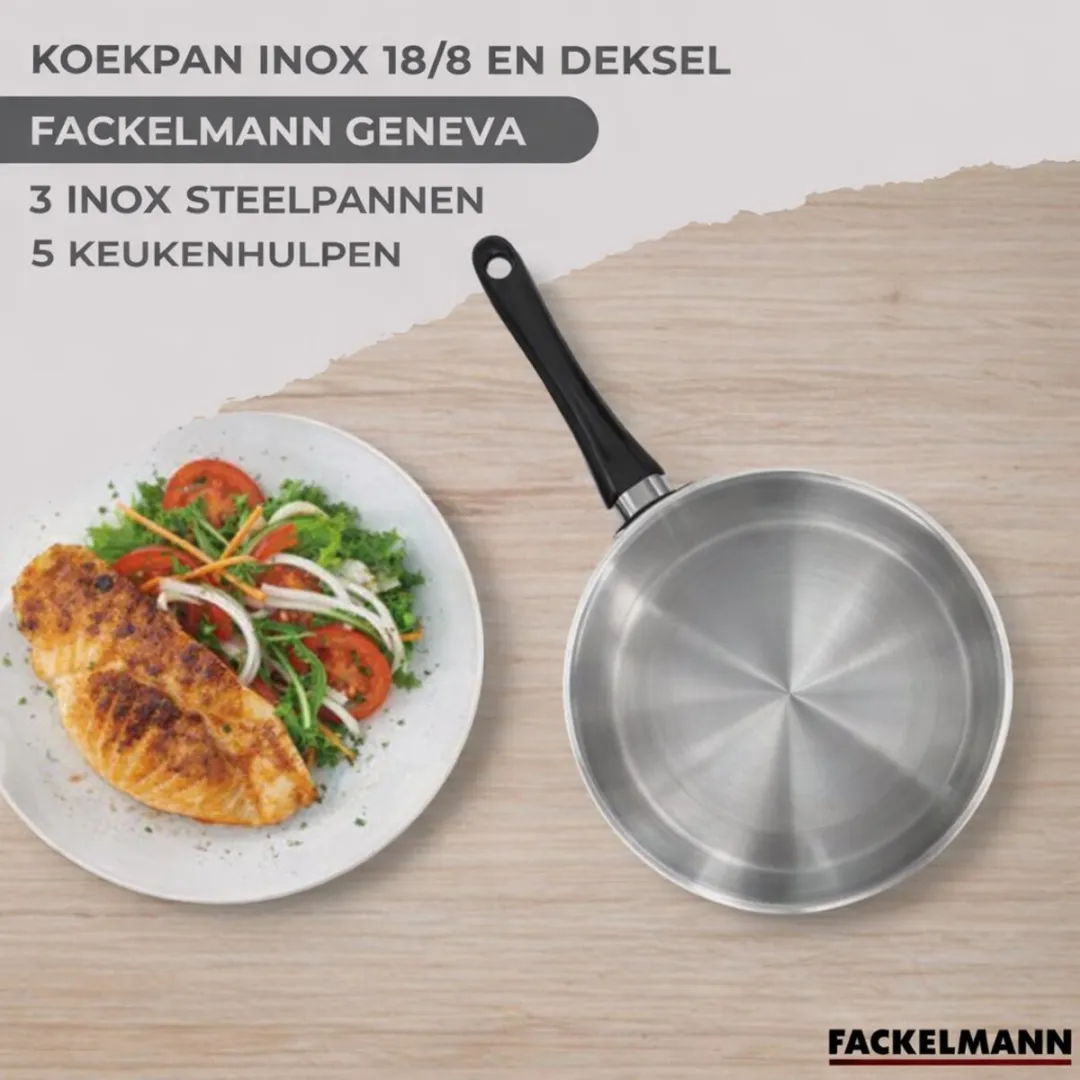 Fackelmann 9358850 Kookset - 3 Pannen 16/20/24cm + Keukengerei - Roestvrij staal
