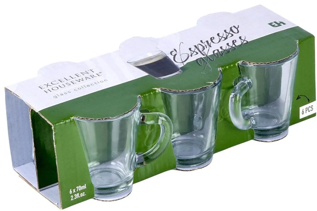 Excellent Houseware Espresso Kopjes 70ml - 6 Stuks - Transparant