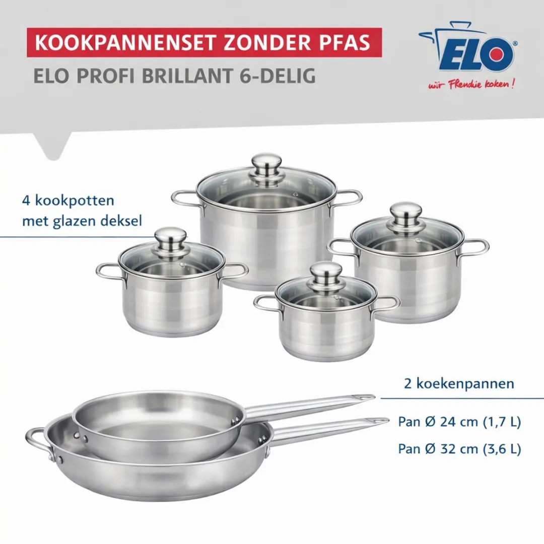 Fackelmann Elo Profi Brillant Keukengerei Set 6-delig - 24/32cm + 12/14/16/20cm