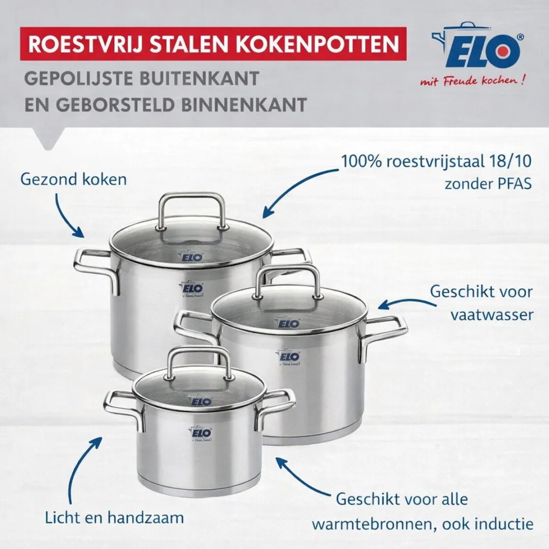 Fackelmann Elo 9999950 Braadpanset 3-delig - 16/20/26cm Roestvrijstaal