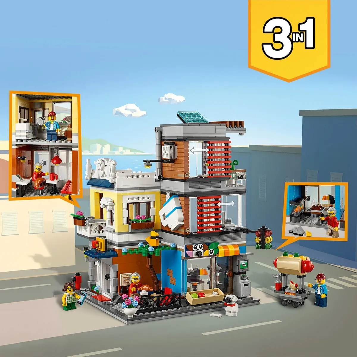 LEGO Creator 3-in-1 Woonhuis Dierenwinkel & Café 31097 - 969 Stukken
