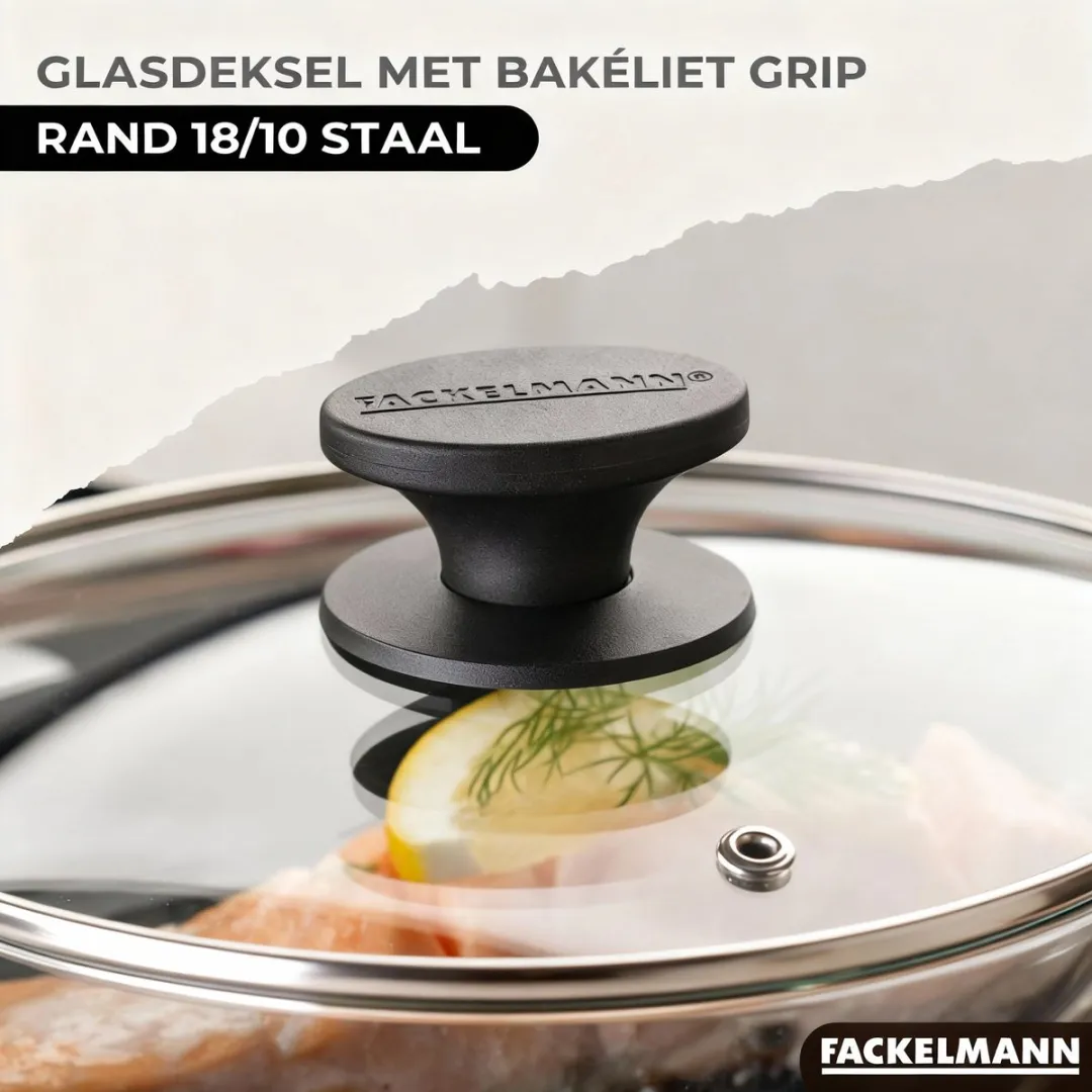 Fackelmann 9445950 Set Roestvrijstalen Pannen 20/24/28cm - 3-delig - Glasdeksels - Zwart - afbeelding 6 van 6