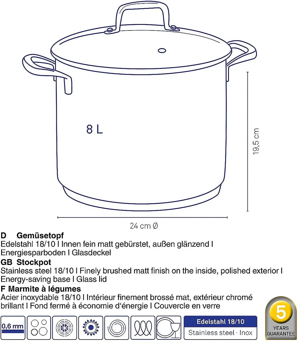 Kela Soeppan RVS 8L - 24cm - Zilver
