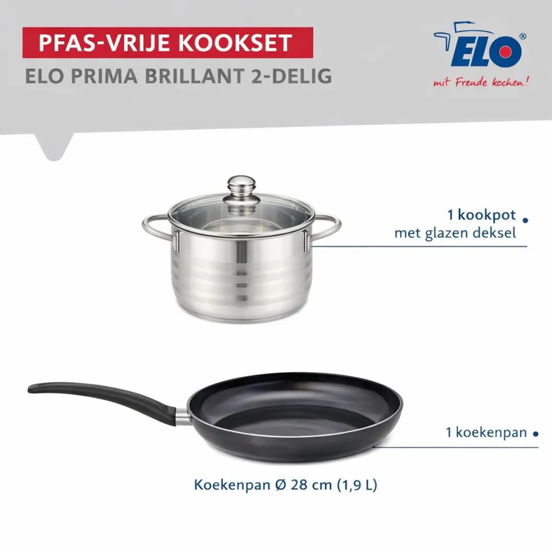 Fackelmann Elo Prima Keukengerei Set 2-delig - 28cm Koekenpan & 24cm Kookpan - Roestvrij staal
