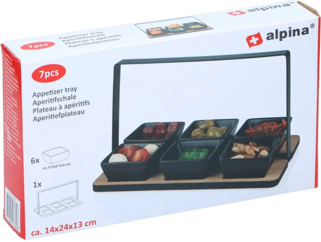 Alpina Serveerschaal Bamboe RVS - 7 Stuks - 14x24x14cm Zwart
