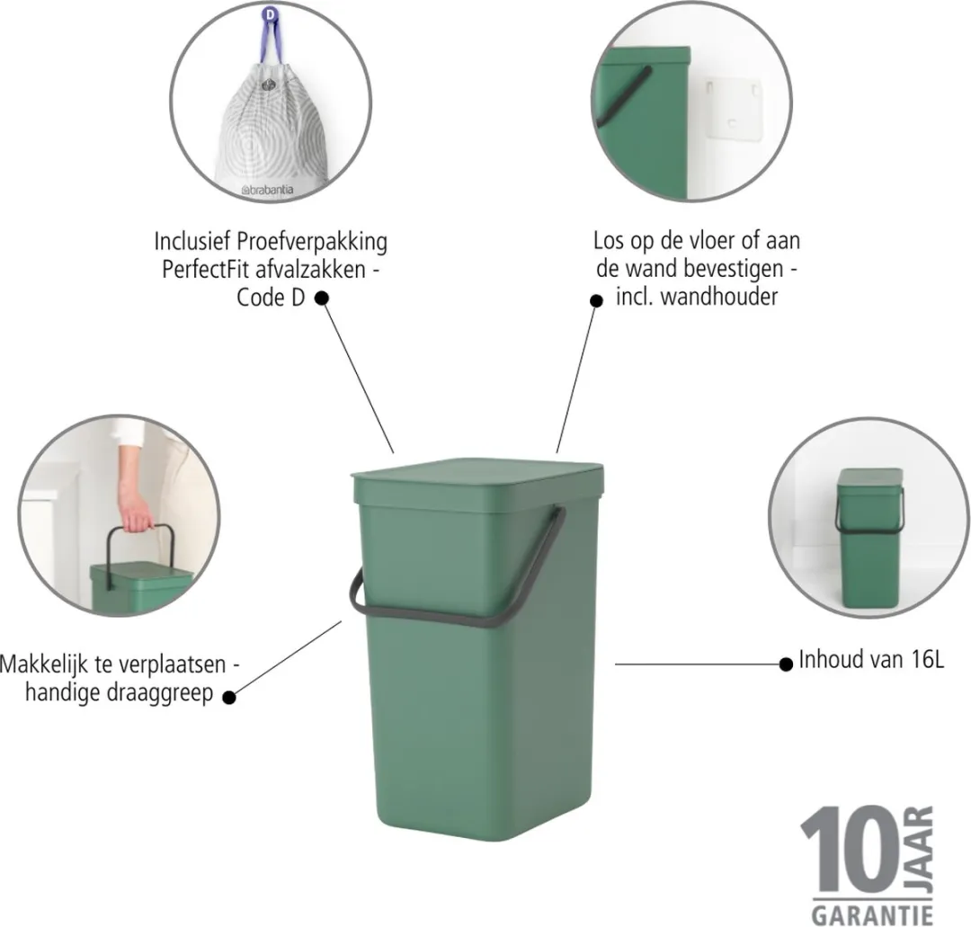 Brabantia Sort & Go Prullenbak 16L - Fir Green