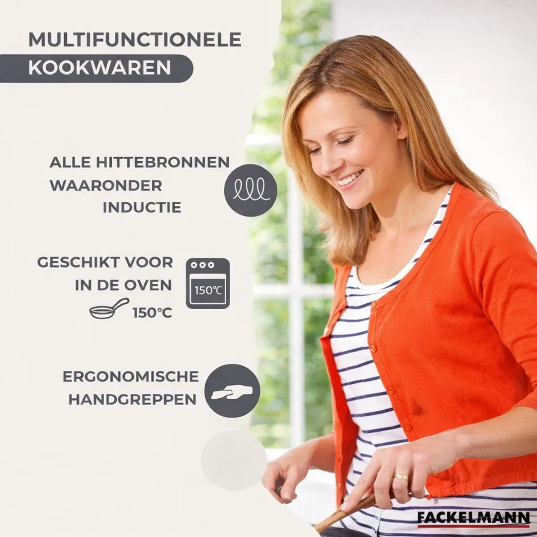 Fackelmann 9445350 Kookpan 20cm - Roestvrij staal & Zwart - Glas deksel